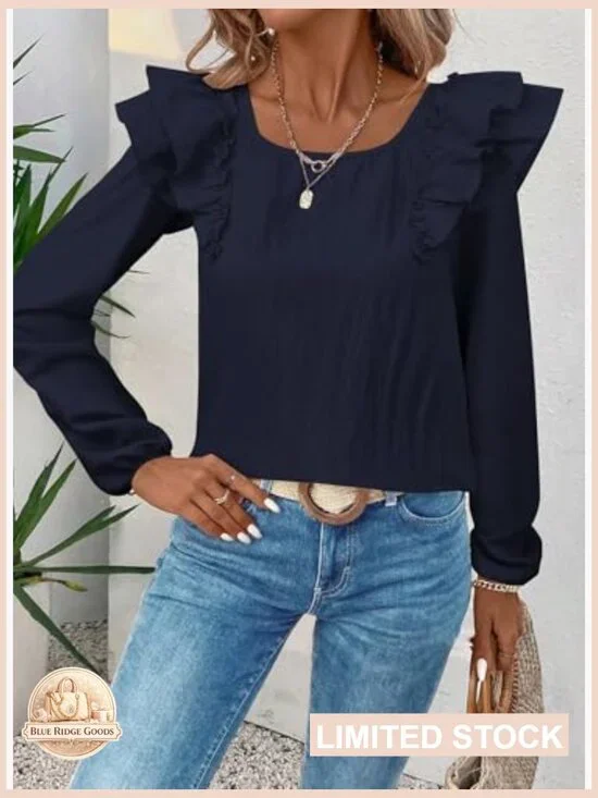 Ruffle Sleeve Tunic Blouse Bow Tie Back Babydoll Style Chiffon Texture - Picture 6 of 7